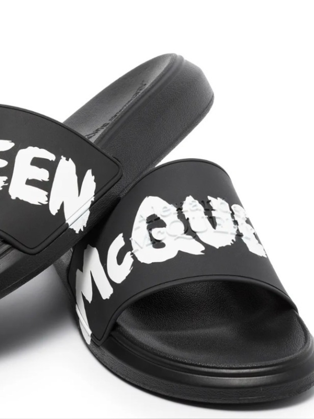 Alexander McQueen Graffiti Logo Rubber Slides Black/White Men’s Size 38